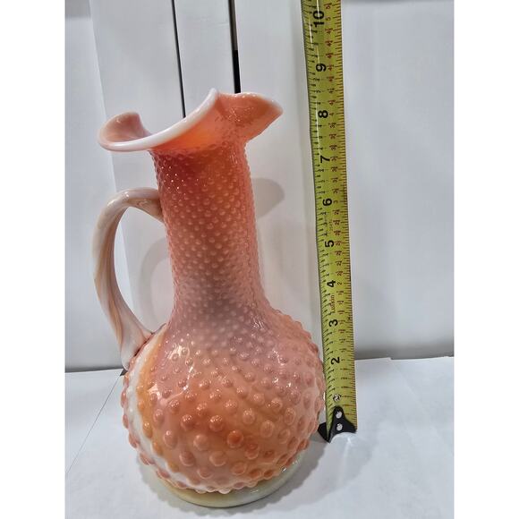 Vintage Footed Peach-Swirl Hobnail Glass Pitcher - Large Decorative Collectible - Picture 2 of 13
